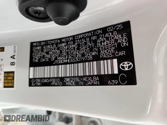 ✅ 2025 Toyota Corolla Hybrid LE • VIN: JTDBDMHE6S3019738 • Лот: 71802545. Опубликован ранее на Copart с пробегом 3 135 миль. Бесплатный доступ к архиву аукционных продаж из США и подробный отчёт об истории автомобиля на DreamBid. Изображение 13.