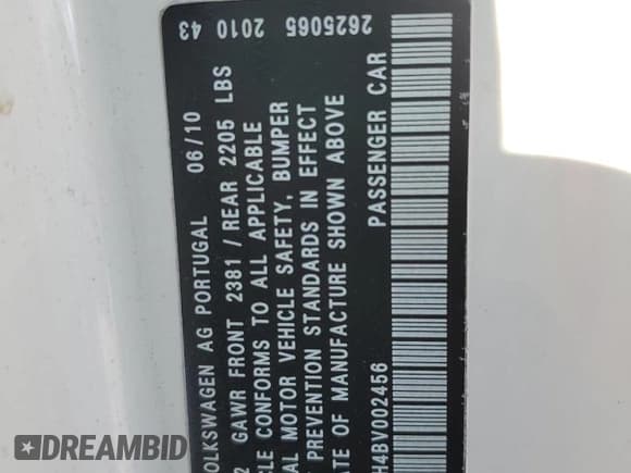 ✅ 2011 Volkswagen Eos Komfort • VIN: WVWBW7AH4BV002456 • Lot: 89911075. Listed on Copart with 117,830 mi. Free auction sales archive from the USA and detailed vehicle history report at DreamBid. Image 12.