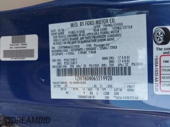 ✅ 2006 Ford Mustang Standard • VIN: 1ZVFT80N065219920 • Lot: 43519119. Wystawiony na IAAI z przebiegiem Nie podano. Bezpłatny archiwum sprzedaży aukcyjnych z USA i szczegółowy raport historii pojazdu na DreamBid. Zdjęcie 9.