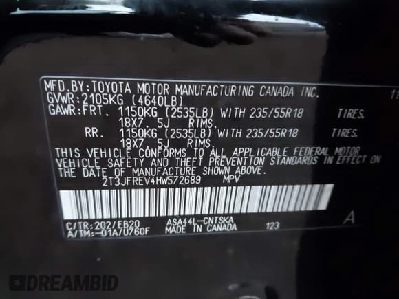 ✅ 2017 Toyota RAV4 SE • VIN: 2T3JFREV4HW572689 • Lot: 43730901. Listed on IAAI with 142,338 mi. Free auction sales archive from the USA and detailed vehicle history report at DreamBid. Image 9.