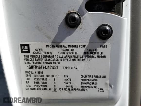 2004 Chevrolet Suburban LS z VIN 1GNFK16T74J101233, wystawiony jako Copart lot #59915094 z przebiegiem 190 445 mil mil oraz Czysty tytuł • Clean title. Historia ofert i sprzedaży dostępna na DreamBid. Obrazek 13.