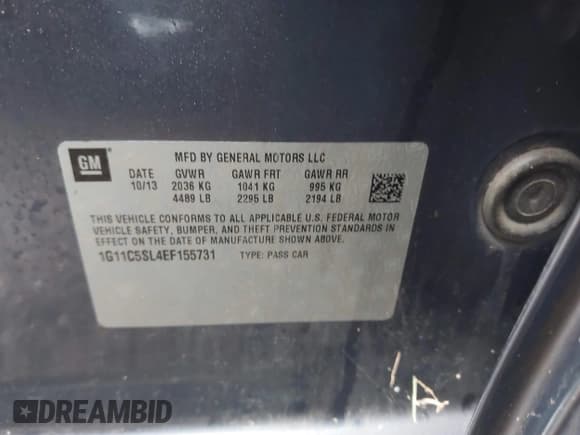 ✅ 2014 Chevrolet Malibu LT • VIN: 1G11C5SL4EF155731 • Lot: 43656774. Listed on IAAI with 128,768 mi. Free auction sales archive from the USA and detailed vehicle history report at DreamBid. Image 9.