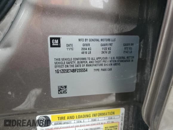 ✅ 2011 Chevrolet Malibu LTZ • VIN: 1G1ZE5E74BF235554 • Lot: 80186244. Listed on Copart with 177,829 mi. Free auction sales archive from the USA and detailed vehicle history report at DreamBid. Image 12.