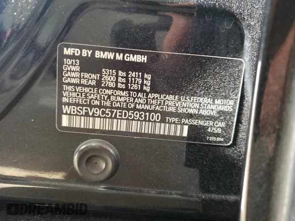 ✅ 2014 BMW M5 • VIN: WBSFV9C57ED593100 • Lot: 91987605. Wystawiony na Copart z przebiegiem 108 840 mil. Bezpłatny archiwum sprzedaży aukcyjnych z USA i szczegółowy raport historii pojazdu na DreamBid. Zdjęcie 13.