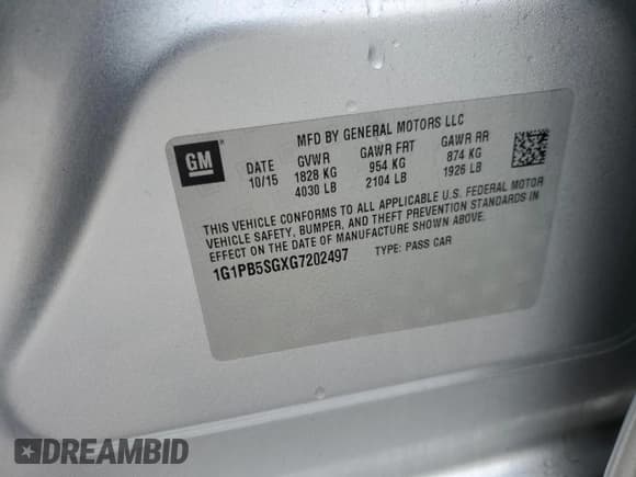 ✅ 2016 Chevrolet Cruze LS • VIN: 1G1PB5SGXG7202497 • Lot: 45011805. Listed on Copart with 173,614 mi. Free auction sales archive from the USA and detailed vehicle history report at DreamBid. Image 12.