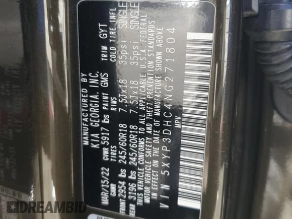 ✅ 2022 Kia Telluride EX • VIN: 5XYP3DHC4NG271804 • Лот: 91699575. Опубликован ранее на Copart с пробегом 54 124 миль. Бесплатный доступ к архиву аукционных продаж из США и подробный отчёт об истории автомобиля на DreamBid. Изображение 13.