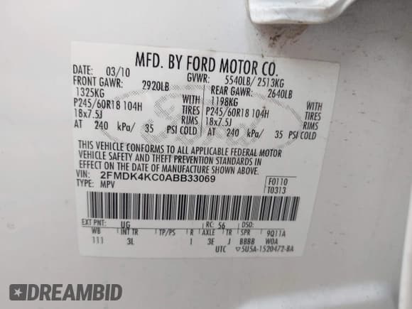 ✅ 2010 Ford Edge Limited • VIN: 2FMDK4KC0ABB33069 • Лот: 43623042. Опубликован ранее на IAAI с пробегом 156 044 миль. Бесплатный доступ к архиву аукционных продаж из США и подробный отчёт об истории автомобиля на DreamBid. Изображение 9.