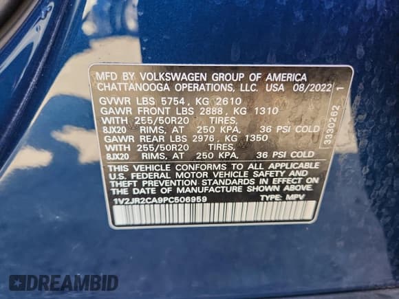 ✅ 2023 Volkswagen Atlas SE • VIN: 1V2JR2CA9PC506959 • Lot: 90766695. Listed on Copart with 62,168 mi. Free auction sales archive from the USA and detailed vehicle history report at DreamBid. Image 13.