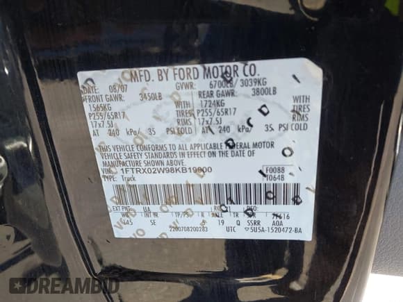 ✅ 2008 Ford F-150 STX • VIN: 1FTRX02W98KB19900 • Lot: 43560708. Listed on IAAI with 231,861 mi. Free auction sales archive from the USA and detailed vehicle history report at DreamBid. Image 9.