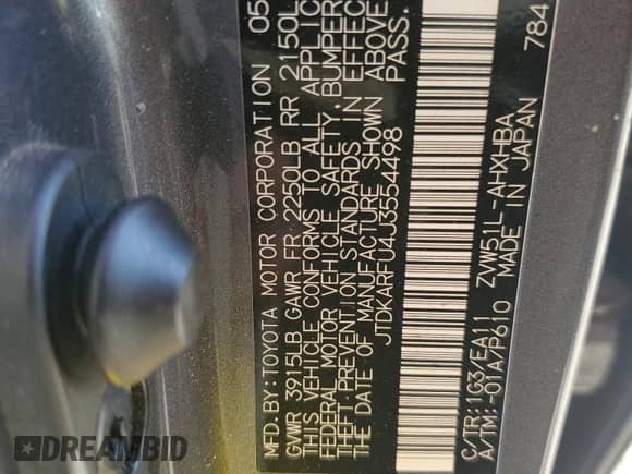 2018 Toyota Prius Two Eco с VIN JTDKARFU4J3554498, выставлен на аукционе Copart как лот 86831325 с пробегом 135 662 миль миль и Списание • Salvage title. История ставок и продаж доступна на DreamBid. Изображение 12.