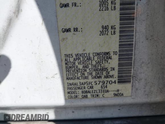 ✅ 2015 Nissan Altima SV • VIN: 1N4AL3AP5FC579704 • Lot: 43518349. Wystawiony na IAAI z przebiegiem 157 687 mil. Bezpłatny archiwum sprzedaży aukcyjnych z USA i szczegółowy raport historii pojazdu na DreamBid. Zdjęcie 9.