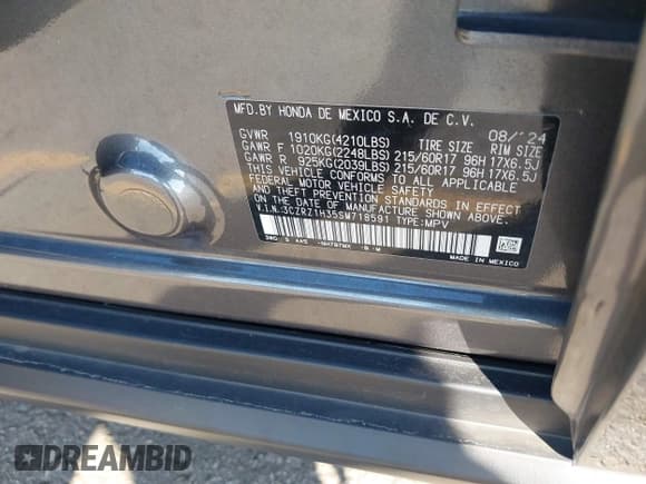 ✅ 2025 Honda HR-V LX • VIN: 3CZRZ1H35SM718591 • Lot: 43475646. Listed on IAAI with 18,588 mi. Free auction sales archive from the USA and detailed vehicle history report at DreamBid. Image 9.