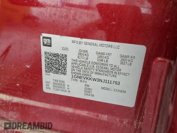 ✅ 2022 Chevrolet Traverse Premier • VIN: 1GNEVKKW3NJ111753 • Lot: 70179775. Listed on Copart with 59,372 mi. Free auction sales archive from the USA and detailed vehicle history report at DreamBid. Image 13.