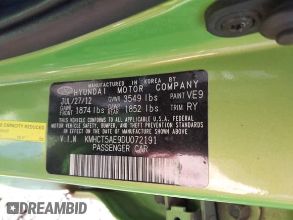 ✅ 2013 Hyundai Accent GS • VIN: KMHCT5AE9DU072191 • Lot: 41802024. Listed on IAAI with 52,491 mi. Free auction sales archive from the USA and detailed vehicle history report at DreamBid. Image 9.