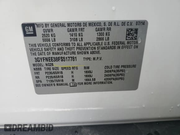 ✅ 2015 Cadillac SRX Luxury Collection • VIN: 3GYFNEE38FS517781 • Lot: 90697485. Listed on Copart with 36,438 mi. Free auction sales archive from the USA and detailed vehicle history report at DreamBid. Image 12.