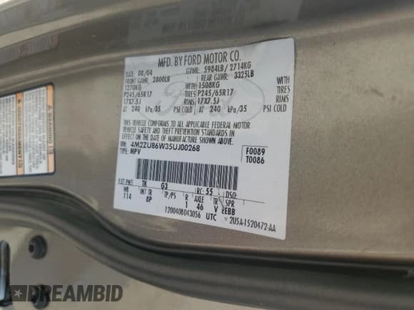 ✅ 2005 Mercury Mountaineer Convenience • VIN: 4M2ZU86W35UJ00268 • Lot: 65780954. Wystawiony na Copart z przebiegiem 168 737 mil. Bezpłatny archiwum sprzedaży aukcyjnych z USA i szczegółowy raport historii pojazdu na DreamBid. Zdjęcie 13.