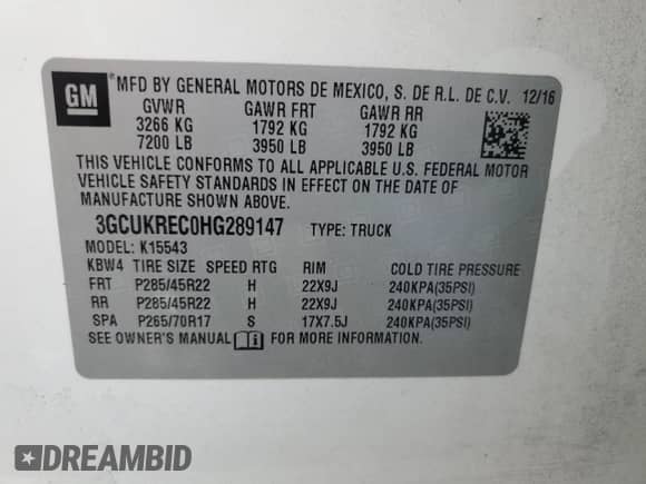 2017 Chevrolet Silverado 1500 LT с VIN 3GCUKREC0HG289147, выставлен на аукционе Copart как лот 66515205 с пробегом 100 385 миль миль и Списание • Salvage title. История ставок и продаж доступна на DreamBid. Изображение 12.