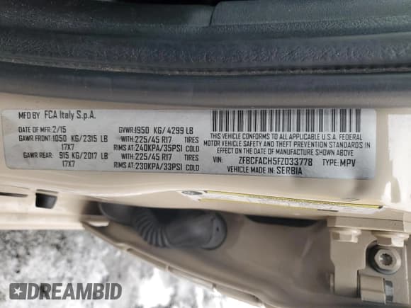 ✅ 2015 FIAT 500L Lounge • VIN: ZFBCFACH5FZ033778 • Lot: 42544395. Wystawiony na Copart z przebiegiem 20 888 mil. Bezpłatny archiwum sprzedaży aukcyjnych z USA i szczegółowy raport historii pojazdu na DreamBid. Zdjęcie 12.