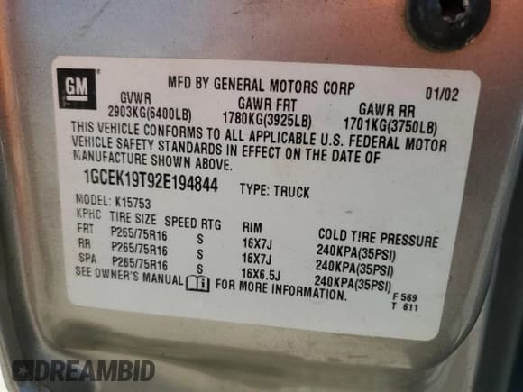 ✅ 2002 Chevrolet Silverado 1500 LS • VIN: 1GCEK19T92E194844 • Лот: 69836524. Опубликован ранее на Copart с пробегом 268 795 миль. Бесплатный доступ к архиву аукционных продаж из США и подробный отчёт об истории автомобиля на DreamBid. Изображение 12.