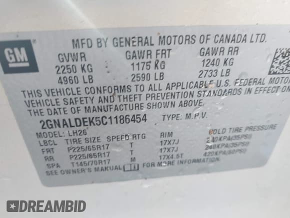 ✅ 2012 Chevrolet Equinox 1LT • VIN: 2GNALDEK5C1186454 • Lot: 43604891. Listed on IAAI with 184,526 mi. Free auction sales archive from the USA and detailed vehicle history report at DreamBid. Image 9.