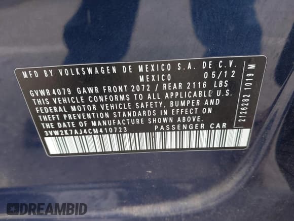 ✅ 2012 Volkswagen Jetta S • VIN: 3VW2K7AJ4CM410723 • Lot: 42450418. Listed on IAAI with 161,730 mi. Free auction sales archive from the USA and detailed vehicle history report at DreamBid. Image 9.