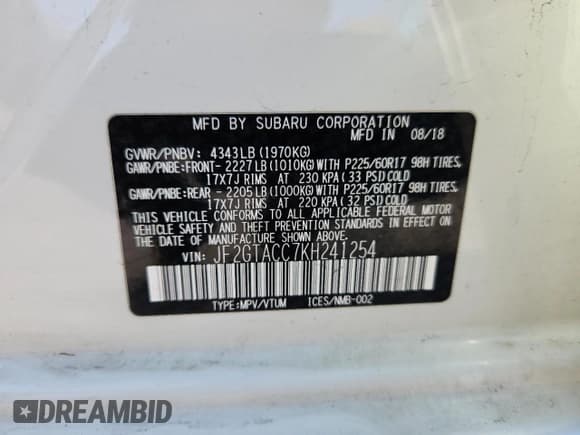 ✅ 2019 Subaru Crosstrek Premium • VIN: JF2GTACC7KH241254 • Лот: 89847845. Опубликован ранее на Copart с пробегом 88 487 миль. Бесплатный доступ к архиву аукционных продаж из США и подробный отчёт об истории автомобиля на DreamBid. Изображение 13.