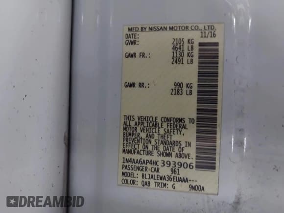 ✅ 2017 Nissan Maxima S • VIN: 1N4AA6AP4HC393906 • Lot: 43764219. Wystawiony na IAAI z przebiegiem 158 247 mil. Bezpłatny archiwum sprzedaży aukcyjnych z USA i szczegółowy raport historii pojazdu na DreamBid. Zdjęcie 9.