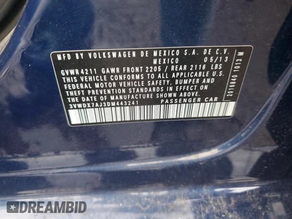 ✅ 2013 Volkswagen Jetta SE • VIN: 3VWDX7AJ3DM443241 • Lot: 62910875. Wystawiony na Copart z przebiegiem 171 337 mil. Bezpłatny archiwum sprzedaży aukcyjnych z USA i szczegółowy raport historii pojazdu na DreamBid. Zdjęcie 12.