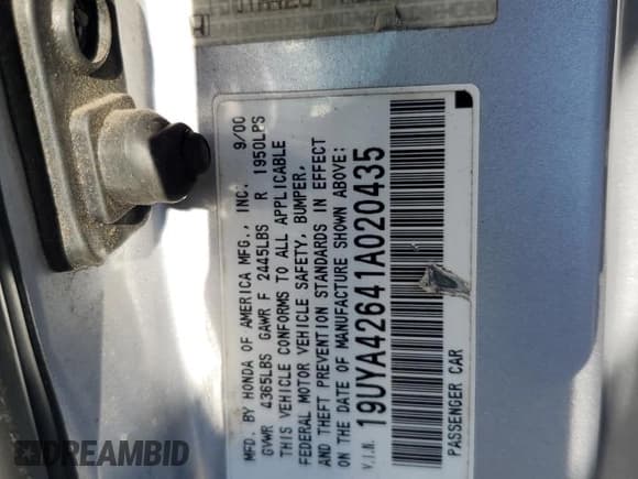 ✅ 2001 Acura CL Type S • VIN: 19UYA42641A020435 • Lot: 71605765. Wystawiony na Copart z przebiegiem 243 622 mil. Bezpłatny archiwum sprzedaży aukcyjnych z USA i szczegółowy raport historii pojazdu na DreamBid. Zdjęcie 12.