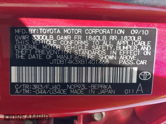 ✅ 2011 Toyota Yaris • VIN: JTDBT4K3XB1401468 • Lot: 42570817. Listed on IAAI with 154,710 mi. Free auction sales archive from the USA and detailed vehicle history report at DreamBid. Image 9.