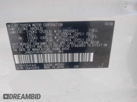 ✅ 2007 Toyota RAV4 Limited • VIN: JTMZD31V075043709 • Lot: 43836621. Listed on IAAI with 203,806 mi. Free auction sales archive from the USA and detailed vehicle history report at DreamBid. Image 9.