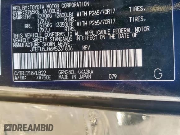 ✅ 2021 Toyota 4Runner SR5 Premium • VIN: JTEFU5JR6M5231806 • Лот: 85683785. Опубликован ранее на Copart с пробегом 89 081 миль. Бесплатный доступ к архиву аукционных продаж из США и подробный отчёт об истории автомобиля на DreamBid. Изображение 13.