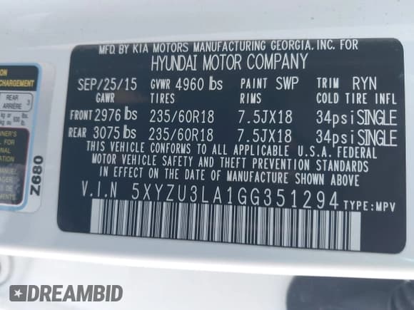 ✅ 2016 Hyundai Santa Fe • VIN: 5XYZU3LA1GG351294 • Лот: 43922733. Опубликован ранее на IAAI с пробегом 112 605 миль. Бесплатный доступ к архиву аукционных продаж из США и подробный отчёт об истории автомобиля на DreamBid. Изображение 9.