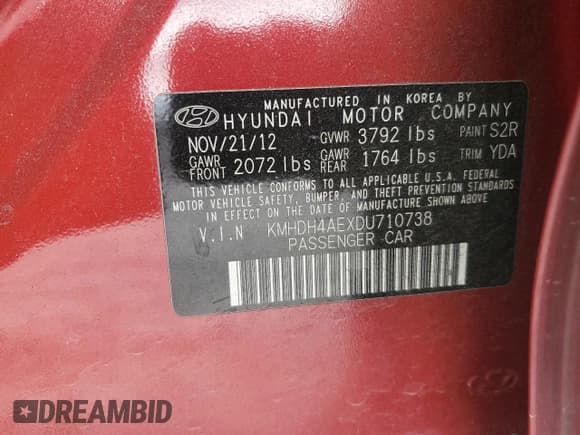 ✅ 2013 Hyundai Elantra Limited • VIN: KMHDH4AEXDU710738 • Лот: 85825005. Опубликован ранее на Copart с пробегом 397 025 миль. Бесплатный доступ к архиву аукционных продаж из США и подробный отчёт об истории автомобиля на DreamBid. Изображение 12.