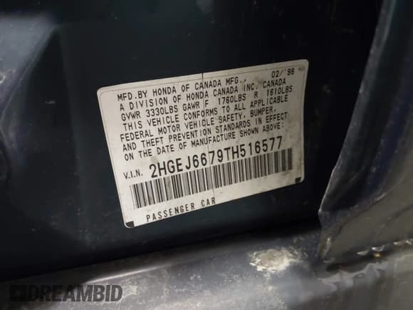 ✅ 1996 Honda Civic LX O • VIN: 2HGEJ6679TH516577 • Лот: 43762375. Опубликован ранее на IAAI с пробегом 241 877 миль. Бесплатный доступ к архиву аукционных продаж из США и подробный отчёт об истории автомобиля на DreamBid. Изображение 9.