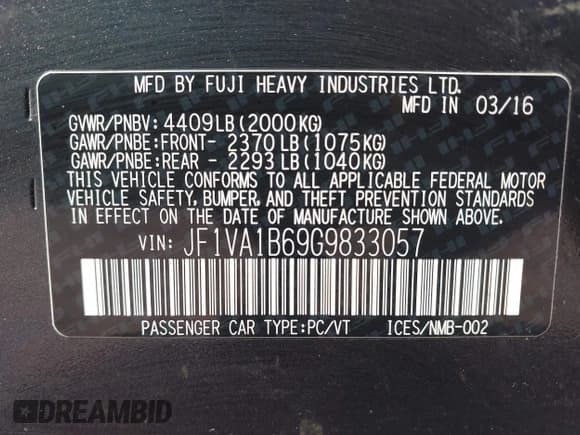 ✅ 2016 Subaru WRX • VIN: JF1VA1B69G9833057 • Lot: 42768556. Listed on IAAI with 231,495 mi. Free auction sales archive from the USA and detailed vehicle history report at DreamBid. Image 9.