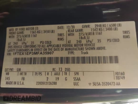 ✅ 2021 Ford F-150 XL • VIN: 1FTEX1EP3MFA35907 • Lot: 42336527. Listed on IAAI with 54,872 mi. Free auction sales archive from the USA and detailed vehicle history report at DreamBid. Image 9.