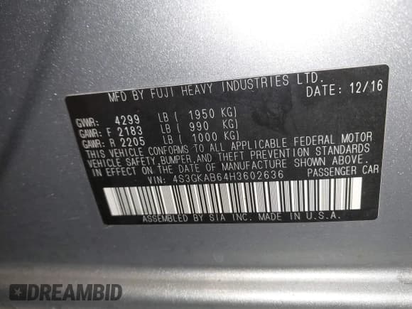 ✅ 2017 Subaru Impreza Premium • VIN: 4S3GKAB64H3602636 • Lot: 43153516. Listed on IAAI with 90,021 mi. Free auction sales archive from the USA and detailed vehicle history report at DreamBid. Image 9.