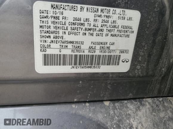 ✅ 2017 Infiniti Q50 Premium • VIN: JN1EV7AR5HM835032 • Лот: 53724365. Опубликован ранее на Copart с пробегом 80 810 миль. Бесплатный доступ к архиву аукционных продаж из США и подробный отчёт об истории автомобиля на DreamBid. Изображение 12.