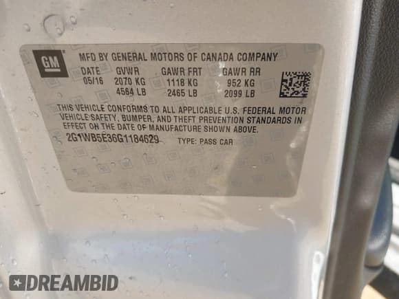 ✅ 2016 Chevrolet Impala LT • VIN: 2G1WB5E36G1184629 • Лот: 43581158. Опубликован ранее на IAAI с пробегом 174 665 миль. Бесплатный доступ к архиву аукционных продаж из США и подробный отчёт об истории автомобиля на DreamBid. Изображение 9.