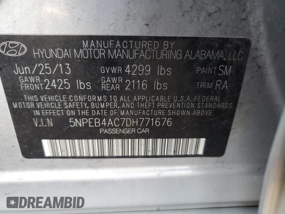 ✅ 2013 Hyundai Sonata GLS • VIN: 5NPEB4AC7DH771676 • Lot: 71444904. Listed on Copart with 98,854 mi. Free auction sales archive from the USA and detailed vehicle history report at DreamBid. Image 14.