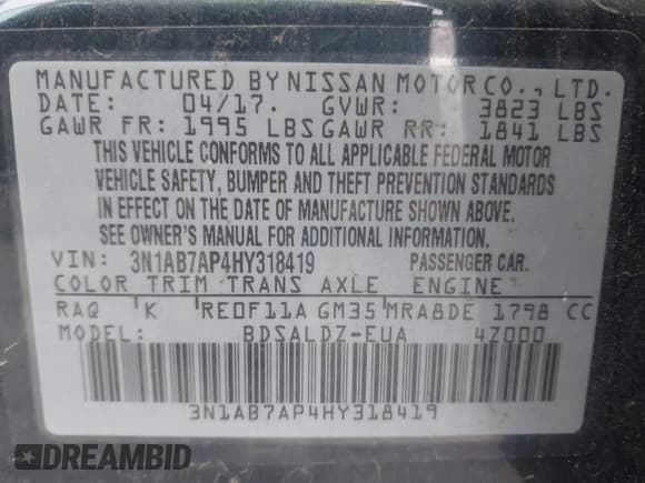 ✅ 2017 Nissan Sentra S • VIN: 3N1AB7AP4HY318419 • Lot: 43765773. Wystawiony na IAAI z przebiegiem 108 117 mil. Bezpłatny archiwum sprzedaży aukcyjnych z USA i szczegółowy raport historii pojazdu na DreamBid. Zdjęcie 9.