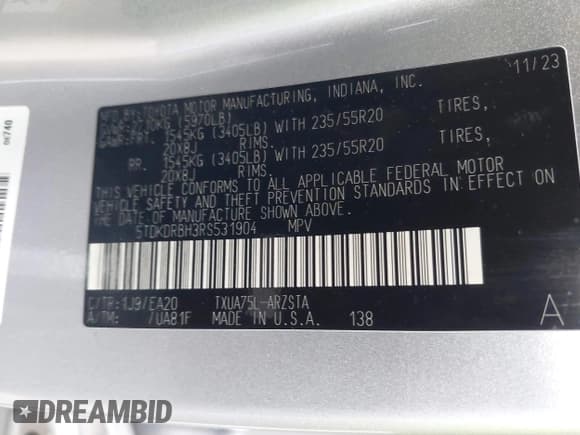 ✅ 2024 Toyota Highlander LE • VIN: 5TDKDRBH3RS531904 • Лот: 40509853. Опубликован ранее на IAAI с пробегом 12 408 миль. Бесплатный доступ к архиву аукционных продаж из США и подробный отчёт об истории автомобиля на DreamBid. Изображение 9.