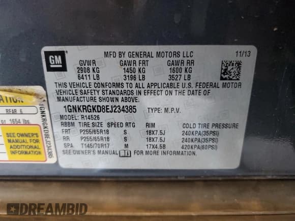 ✅ 2014 Chevrolet Traverse LT • VIN: 1GNKRGKD8EJ234385 • Lot: 82656975. Wystawiony na Copart z przebiegiem 199 913 mil. Bezpłatny archiwum sprzedaży aukcyjnych z USA i szczegółowy raport historii pojazdu na DreamBid. Zdjęcie 13.