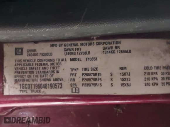 ✅ 2004 Chevrolet Colorado LS Z71 • VIN: 1GCDT196048190573 • Lot: 41344064. Listed on IAAI with 292,346 mi. Free auction sales archive from the USA and detailed vehicle history report at DreamBid. Image 9.