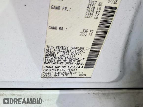 ✅ 2016 Nissan Altima SR • VIN: 1N4AL3AP1GN379344 • Lot: 81906325. Wystawiony na Copart z przebiegiem Nie podano. Bezpłatny archiwum sprzedaży aukcyjnych z USA i szczegółowy raport historii pojazdu na DreamBid. Zdjęcie 13.