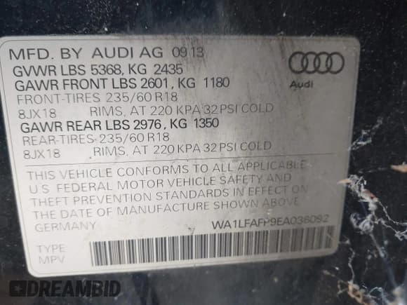 ✅ 2014 Audi Q5 Premium Plus • VIN: WA1LFAFP9EA036092 • Lot: 43856128. Listed on IAAI with 157,002 mi. Free auction sales archive from the USA and detailed vehicle history report at DreamBid. Image 9.