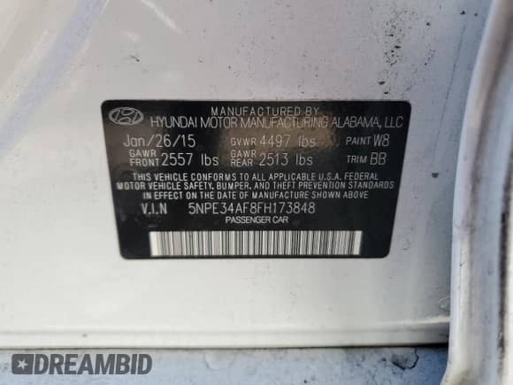 2015 Hyundai Sonata Sport с VIN 5NPE34AF8FH173848, выставлен на аукционе Copart как лот 82689325 с пробегом 106 698 миль миль и Списание • Salvage title. История ставок и продаж доступна на DreamBid. Изображение 12.