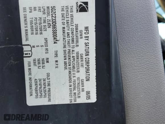 ✅ 2006 Saturn VUE • VIN: 5GZCZ33D66S800414 • Lot: 46308755. Wystawiony na Copart z przebiegiem 126 482 mil. Bezpłatny archiwum sprzedaży aukcyjnych z USA i szczegółowy raport historii pojazdu na DreamBid. Zdjęcie 15.