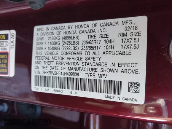 ✅ 2018 Honda CR-V LX • VIN: 2HKRW5H31JH409808 • Лот: 43400344. Опубликован ранее на IAAI с пробегом 97 173 миль. Бесплатный доступ к архиву аукционных продаж из США и подробный отчёт об истории автомобиля на DreamBid. Изображение 9.